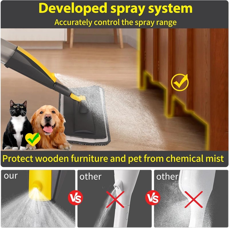 Panda Grip Mops for Floor Cleaning, Spray Mop with 400ml Refillable Bottle and 2 Replacement Pads Dry Wet Floor Household or Commercial Hardwood Laminate Tile Ceramic - Image 2